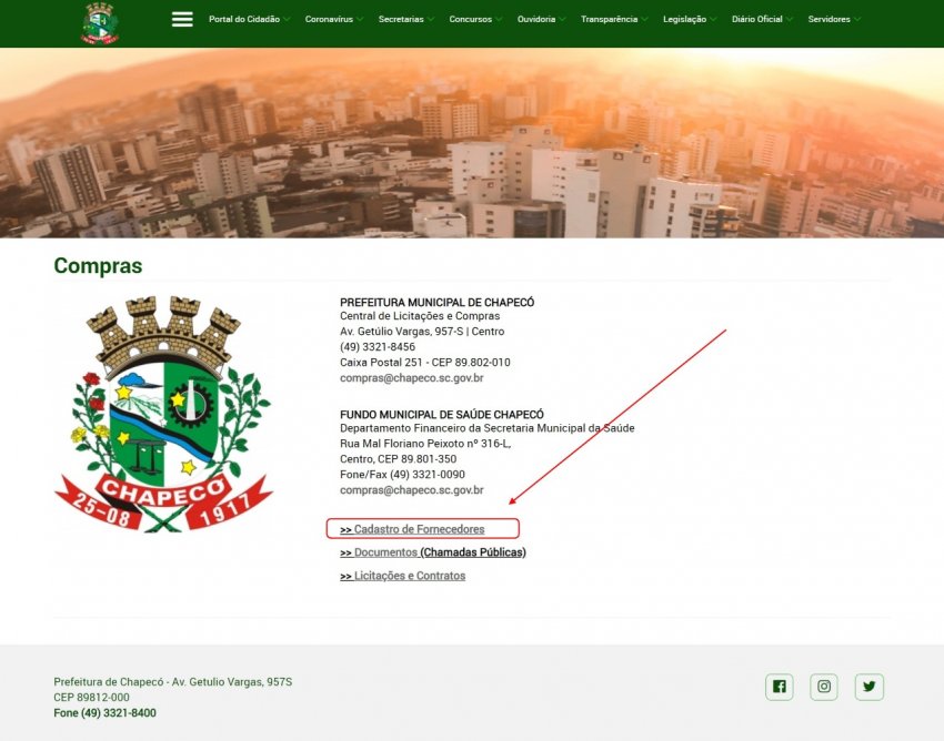 Link de acesso no site da Prefeitura Municipal de Chapecó