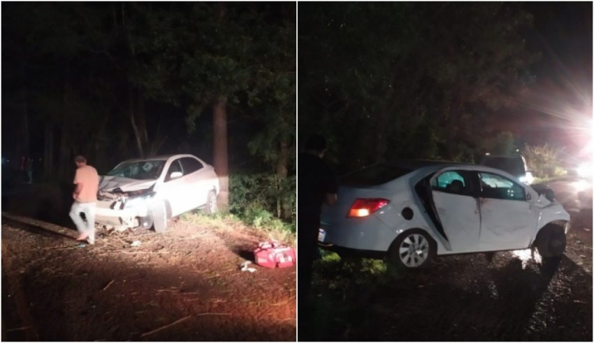 Carro saiu da pista e colidiu contra uma árvore, ferindo uma mulher e duas adolescentes