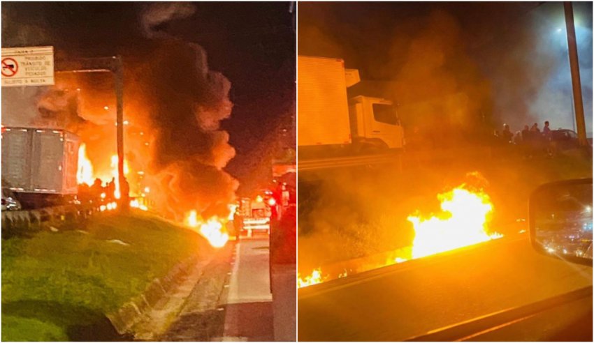 Incêndio no veículo foi registrado nas proximidades do bairro Kobrasol, que pertence a São José