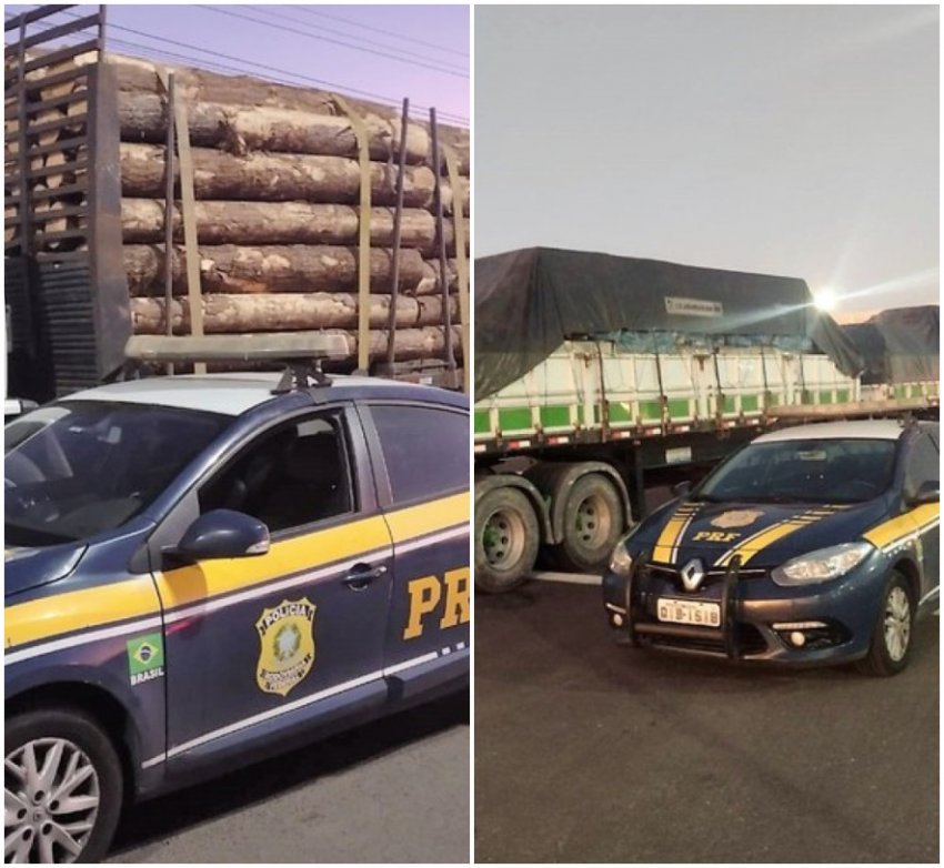O caminhão transportava 5.500 kg de excesso de toras de pinus levava e já a carreta com pisos cerâmicos acusou 14.327 kg a mais que o permitido